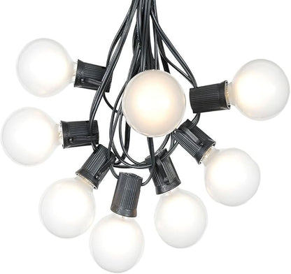 G50 Patio String Lights with 125 Frosted Globe Bulbs – Outdoor String Lights – Market Bistro Café Hanging String Lights – Patio Garden Umbrella Globe Lights - Black Wire - 100 Feet