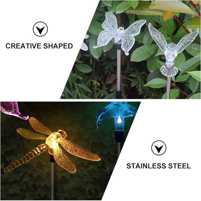 2pcs Solar Garden Lights Waterproof LED Butterfly and Dragonfly Ground Plug Landscape Path Lights Outdoor Yard Decor Stake Lamps