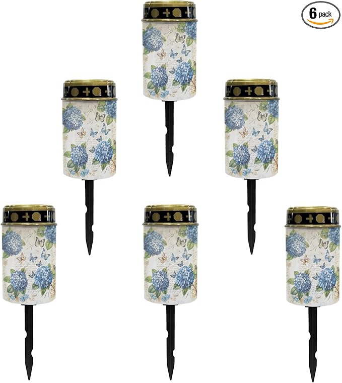 Hydrangea Floral Solar Pathway Lights Outdoor Waterproof Garden Lights for Yard Patio Butterfly LED Lantern Solar-Powered Fairy Lights for Outside Flameless Landscape Lighting Decor