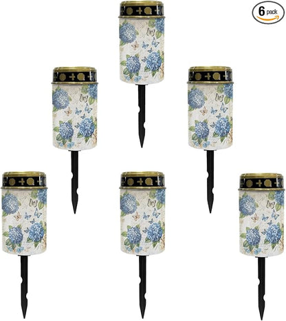 Hydrangea Floral Solar Pathway Lights Outdoor Waterproof Garden Lights for Yard Patio Butterfly LED Lantern Solar-Powered Fairy Lights for Outside Flameless Landscape Lighting Decor