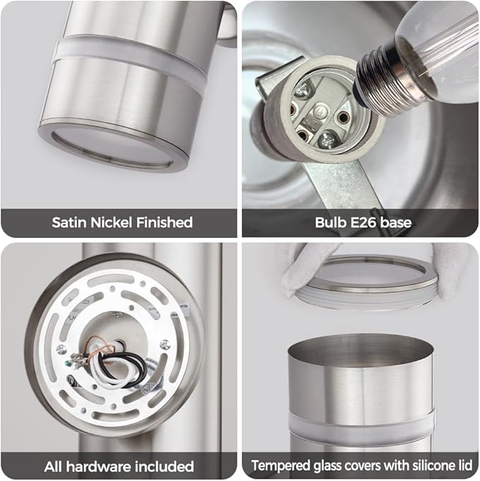 Cerdeco Modern Porch Light Outdoor Wall Lighting Cylinder Wall Sconce Nickel Finished | Lumora