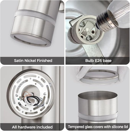 Cerdeco Modern Porch Light Outdoor Wall Lighting Cylinder Wall Sconce Nickel Finished