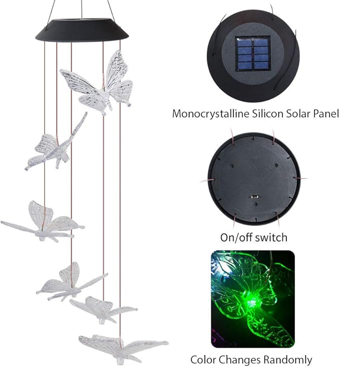 Butterfly Solar Light, Epicgadget Solar Butterfly Wind Chime Color Changing Outdoor Solar Garden Decorative Lights for Walkway Pathway Backyard Christmas Decoration Parties (Clear Wing Butterfly)