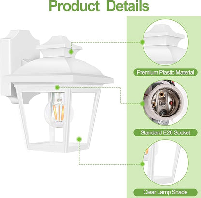 FUDESY Outdoor Wall Lantern, Exterior Waterproof Porch Light, Plastic Material Wall Sconce Light Fixture for Front Door, Garage, Patio, White, FDS746E26W (Bulb Included)