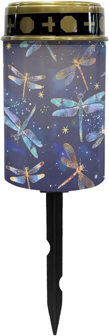 Dragonfly Pattern Solar Powered Lights Multipurpose Solar Garden Stake Lights Cemetery Decorations for Grave Decorative Memorial Lights Gravesite Decor for Loss of Loved One