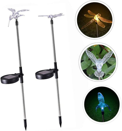 ARTIBETTER 2pcs Solar Stick Lamps Dragonfly Hummingbird LED Lawn Lights Solar Garden Decor Pathway Outdoor Landscape Lighting Energy Saving