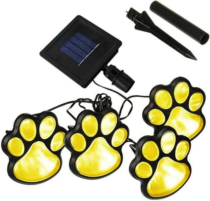 4 Solar Dog Animal Paw Print Lights Garden Statue Lantern Led Path 3" Light Lamp for Outdoor Garden Path Landscape Walkway Yard (Warm White)