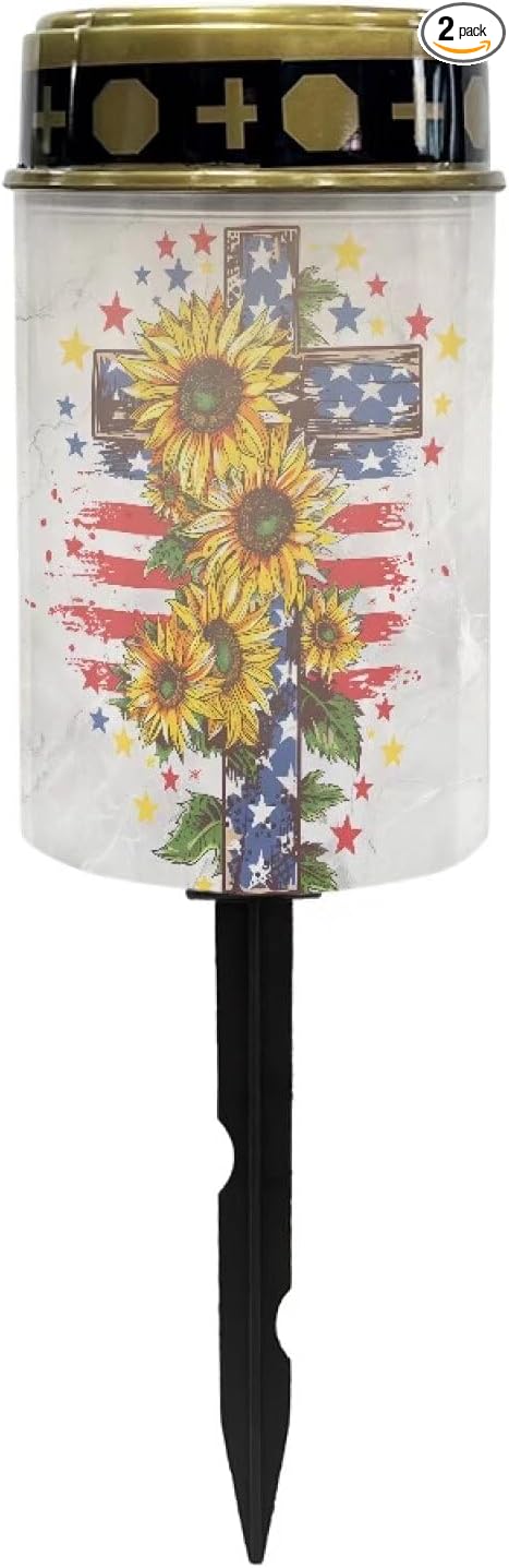 American Flag Solar Lights Outdoor Garden Lights Solar Memorial Lights for Graves Waterproof Auto On/Off Outdoor Led Pathway Landscape Solar Lights for Garden, Yard, Patio, Path and Walkway