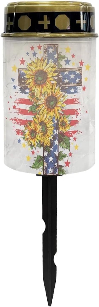 American Flag Solar Lights Outdoor Garden Lights Solar Memorial Lights for Graves Waterproof Auto On/Off Outdoor Led Pathway Landscape Solar Lights for Garden, Yard, Patio, Path and Walkway