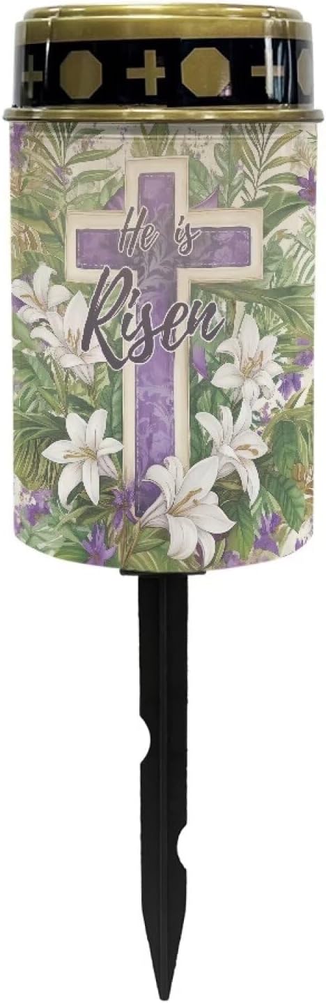 Cross Lily Print Cemetery Cross Solar Lights Solar Light Outdoor for Cemetery, LED Waterproof Solar Lights for Garden, Balcony, Yard, Memorial Gifts