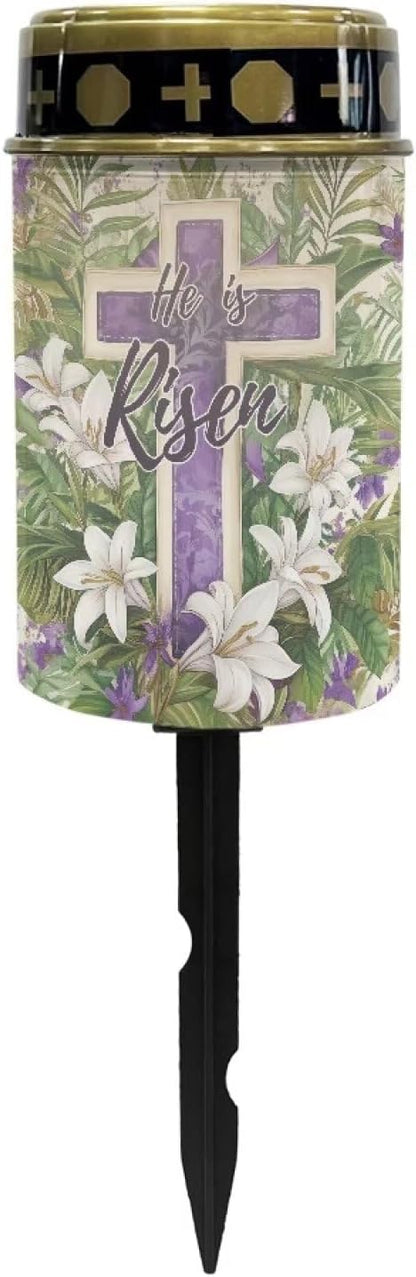 Cross Lily Print Cemetery Cross Solar Lights Solar Light Outdoor for Cemetery, LED Waterproof Solar Lights for Garden, Balcony, Yard, Memorial Gifts