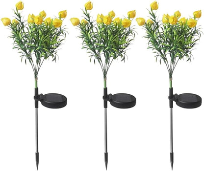Solar Flower Lights Outdoor Realistic Tulip Gardenia Tree Lamps Wireless Design IP65 Waterproof Auto Day 6-8h/Night 8-10h Larger Solar Panel