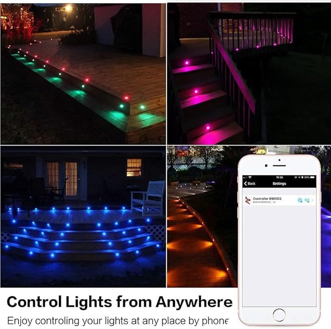 Sumaote LED Deck Lights Kit, 20pcs Φ1.22 WiFi Wireless Smart Phone Control Low Voltage Recessed RGB Deck Stair Lights Waterproof Outdoor Step Yard Path Landscape Decor, Fit for Alexa, Google Home