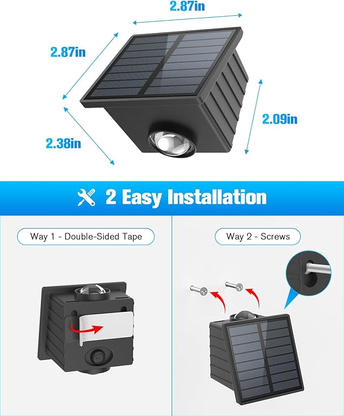 VOLISUN Solar Fence Lights 6 Pack, Color Glow LED Up and Down Wall Lamp, IP65 Waterproof Solar Lights Outdoor for Patio, Backyard, Railing, Deck, Fence and Wall（2 Lenses）