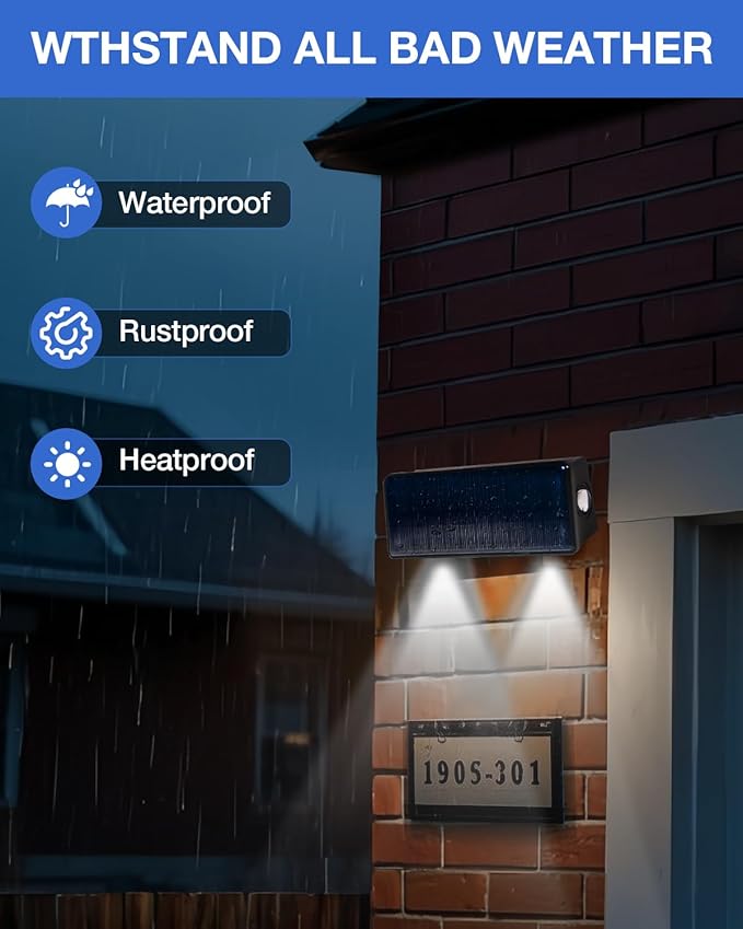Fence Lights Solar Powered Outdoor Waterproof Outside Wall LED Landscaping Lamp 8 Pack for Yard, Deck, Patio, Rail, Garage, Pool, Balcony, Energy Efficient Cool White Safety and Ambiance,Easy Install