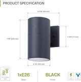 ASD 1 Light Outdoor Wall Light Fixture | 60W E26 Bulb Socket 120V ETL Cylinder Up Down Lights | | Lumora