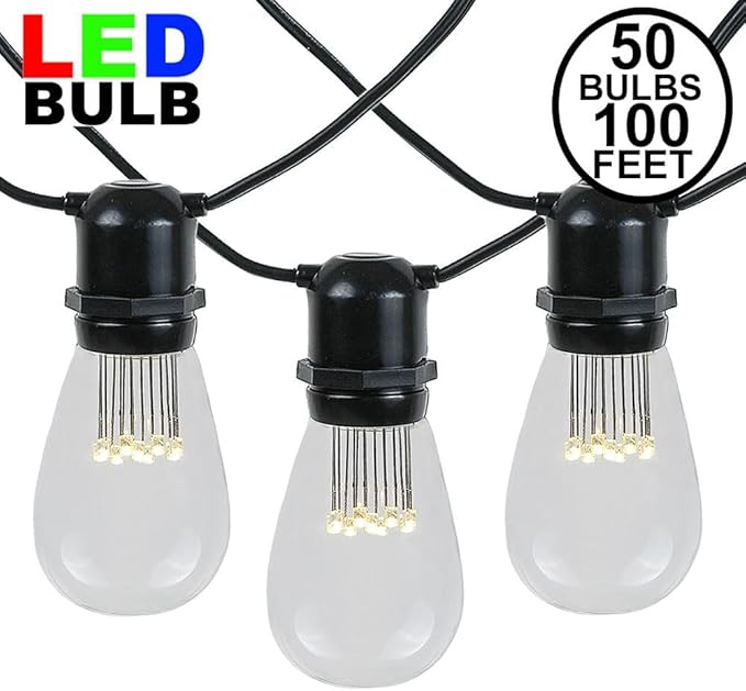 100 Foot S14 LED Edison Outdoor String Lights - Commercial Grade String Lights - Backyard Garden Gazebo – Cafe | Lumora