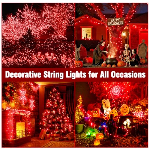 100FT Red Christmas String Lights, Green Wire LED, Plug-in Indoor Outdoor