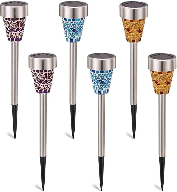 6-Pack Solar Mosaic Border Lawn Garden Lights, LED Mosaic Stake Lights Pathway Landscape Lighting for Patio Walkway | Lumora