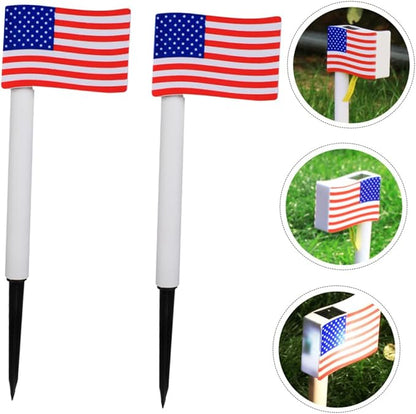 Gadpiparty 2pcs Solar LED American Flag Garden Lights, Solar Pathway Lamps with Ground Plug, Outdoor Landscape Lighting for Independence Day Decoration Random Color
