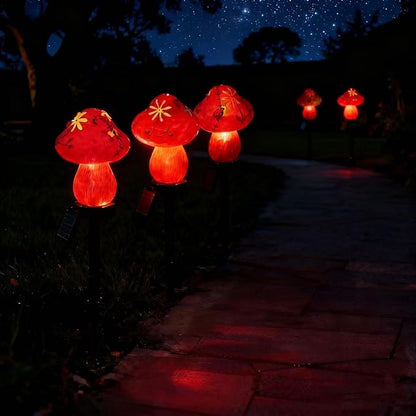 Solar Garden Lights Outdoor Waterproof，Cute Mushroom-Shaped Decorative Lamps for Balcony, Terrace, Lawn, Garden, Courtyard.（RED）