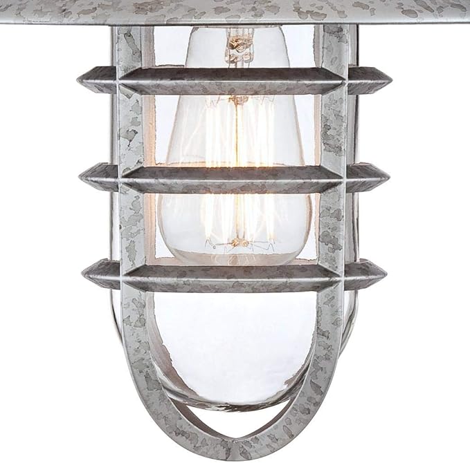 John Timberland Marlowe Rustic Industrial Farmhouse Outdoor Wall Light Fixture Galvanized Hooded Cage 13" Clear Glass for Exterior Barn Deck House Porch Yard Patio Outside Garage Front Door
