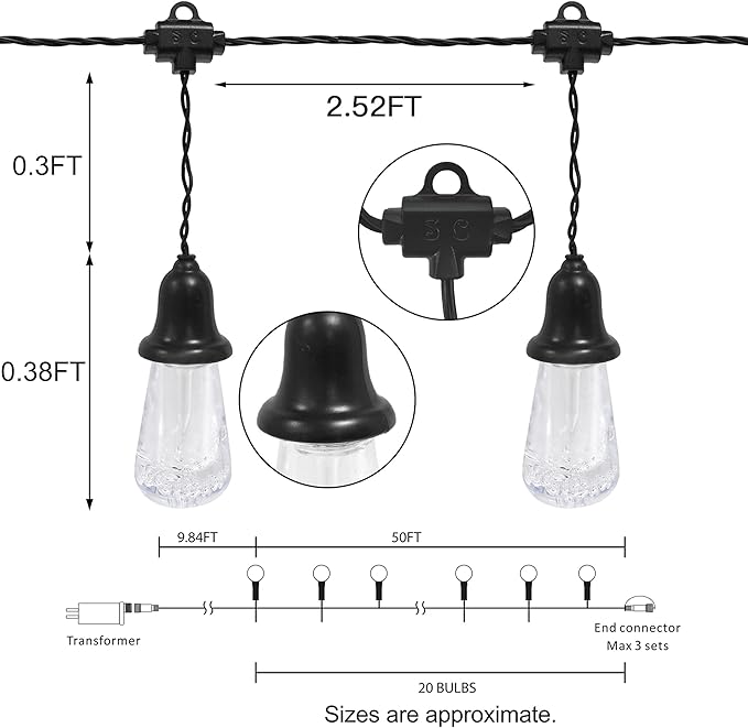 AWQ 60 FT Outdoor String Lights Commercial Grade Vintage Shatterproof Bulbs Weatherproof Patio String Lights for Wedding, Party, Holiday, Christmas, Birthday, Gathering Decoration (Multicolour)