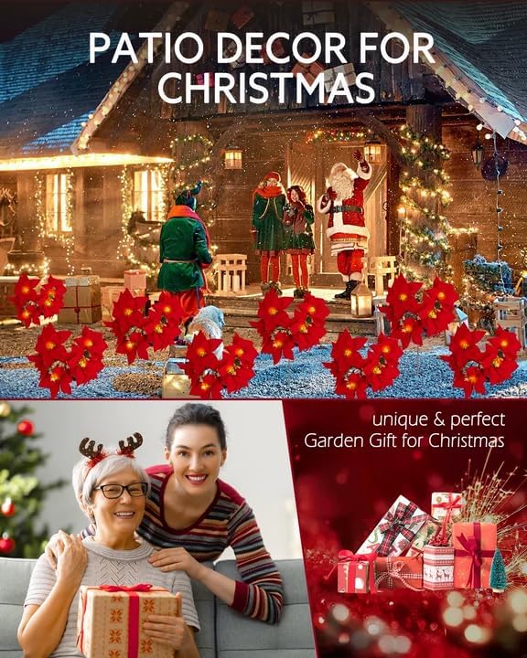 Solar Christmas Flower Lights-IP65 Waterproof XS Pathway Lights,Outdoor Christmas Decorations with 7 Bouquets/1 Stake,Unique Flower Design Complement The Christmas Trees for Garden/Yard/Patio,2 Packs