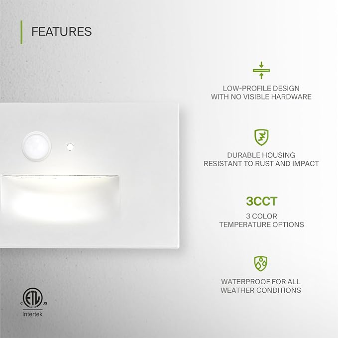 ASD LED Recessed Step Light Fixture, Dusk to Dawn Outdoor Tread Lighting | 3CCT, Motion Sensor, Photocell | Lumora