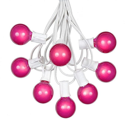 G40 Patio String Lights with 25 Pink Globe Bulbs - Hanging Garden String Lights - Vintage Backyard Patio Lights - Outdoor String Lights - Market Cafe String Lights - White Wire - 25 Foot