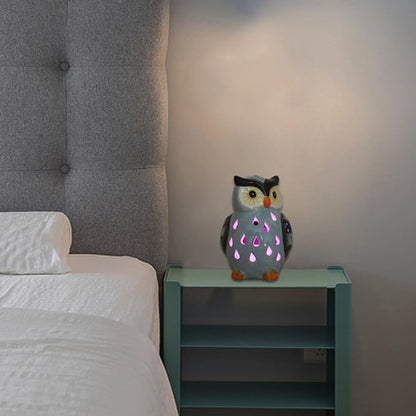 ASTRAEUS Porcelain Owl Solar Landscape Lights Figurine, Color Changing LED - Lawn Decor Owl Statues for Patio, Lawn, Balcony, Yard - Mothers Day Housewarming Gifts Grey Blue