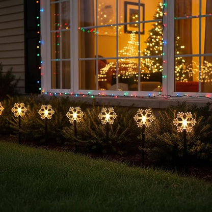 Mycznsyard Solar Snowflake Pathway Light 5 Pack Christmas Decorative Lights Waterproof LED Night Lights for Outdoor Ground Lawn Landscape Holiday Party Decor (Warm White)