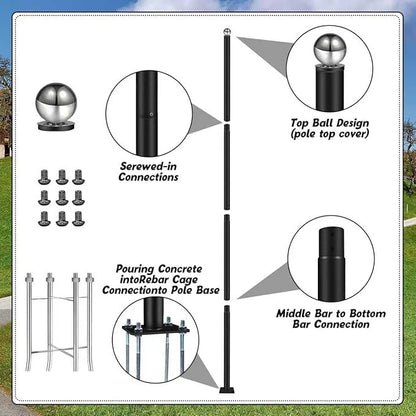 13FT Outdoor Solar Street Light Pole, Heavy Duty Galvanized Steel Lamp Post with Rebar Base, Waterproof for Backyard, Parking Lot, Walkway, Patio, Garden