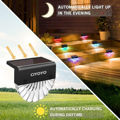 Solar Deck Lights Outdoor - 8 Pack Solar Step Light CIYOYO Waterproof Fence Lights for Patio Stairs Post Pathway Porch Driveway Yard Garden Decor, Warm White/LED Color Glow Lighting