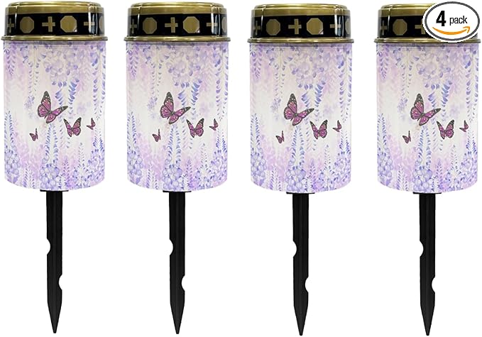 Butterfly Floral Solar Pathway Lights Outdoor LED Lantern Flameless Solar-Powered Fairy Lights for Outside,Waterproof Garden Lights for Yard Patio Driveway Path