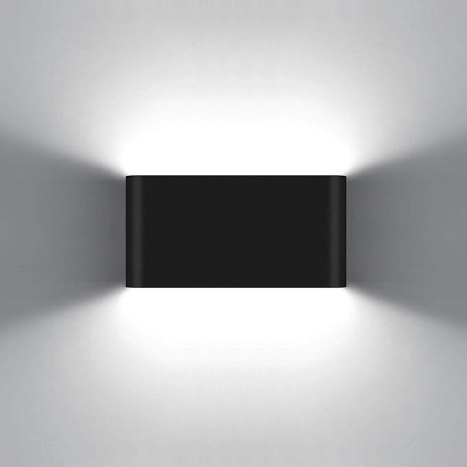 Kawell 12W Waterproof Modern Wall Sconce LED Wall Light Up Down Aluminum Wall Lamp LED Indoor Outdoor for Bathroom Living Room Bedroom Hallway Lounge Porch Corridor, Black 6000K
