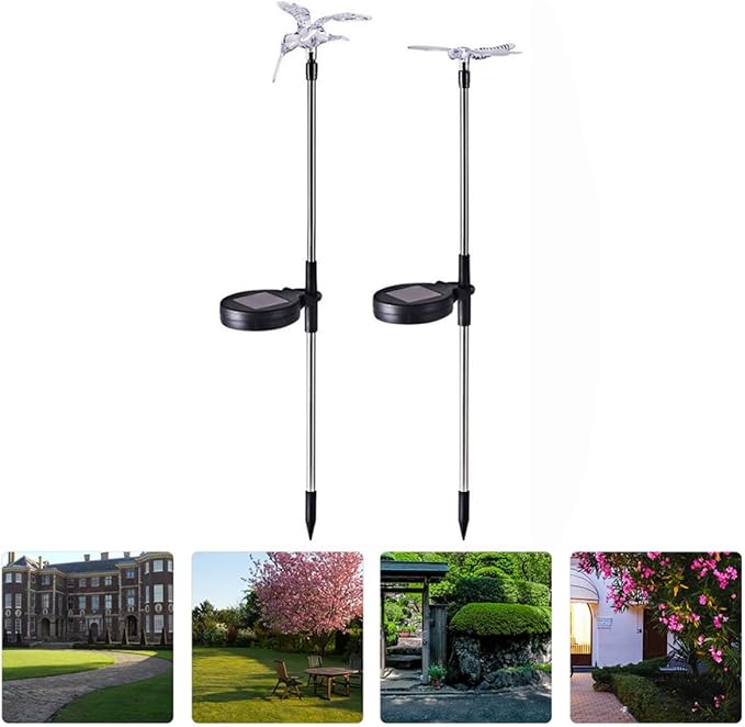2pcs Solar Garden Path Lights Outdoor Waterproof LED Solar Lawn Ground Insert Lights with Butterfly and Hummingbird Design for Yard Landscape Decoration