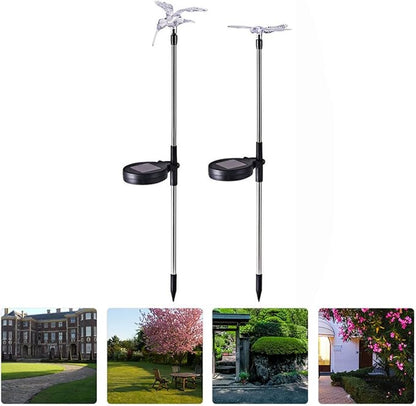 2pcs Solar Garden Path Lights Outdoor Waterproof LED Solar Lawn Ground Insert Lights with Butterfly and Hummingbird Design for Yard Landscape Decoration