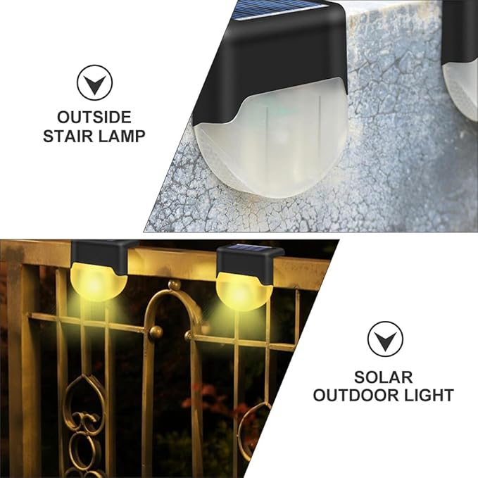 Solar Stair Lights Outdoor 4pcs Black Warm White LED Solar Pathway Step Lamps for Garden Yard Deck Landscape Lighting