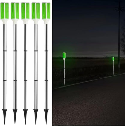 Joyibay 5 PCS Solar Powered Driveway Markers, Solar Warming Landscape Lights, Solar Outdoor Driveway Lights, Landscape Driveway Reflectors on Poles for Snow Road Yard (Green)