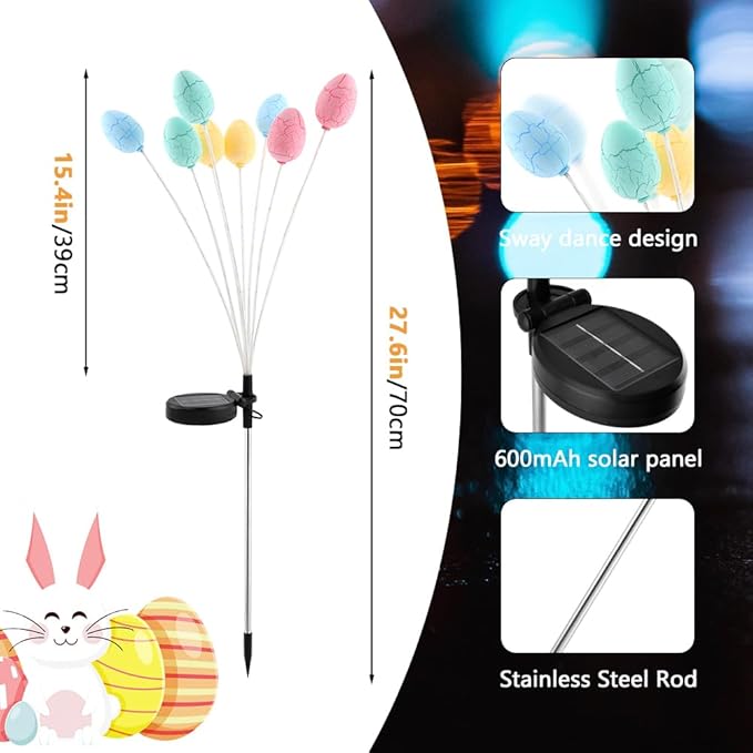2Packs Solar Easter Decorations Outdoor, Colorful Swaying Firefly Lights with Growing Stem, 2 Modes, High | Lumora