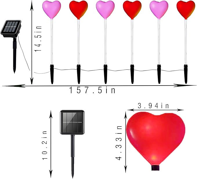 6 Packs Outdoor Pathway Lights-Solar Powered Heart Garden Path Stake for Valentines Day Decor Waterproof Red Pink Hearts Shaped Lighting for Porch Walkway Romantic Wedding Party Yard Lawn Decorations