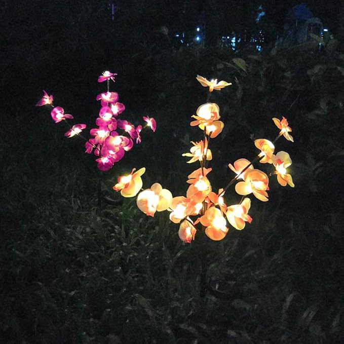Luxshiny 2pcs Orchid Shape Solar Garden Lights Outdoor Landscape Pathway Stake Lights Pink for Yard Backyard Decorative Solar Lighting