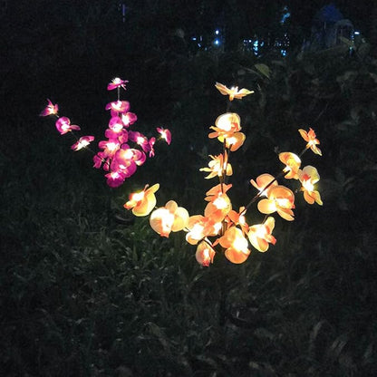 2pcs Solar Garden Flower Lights Orchid Pink with Ground Stake, Waterproof Landscape Solar Pathway Lighting for Outdoor Patio Lawn and Yard