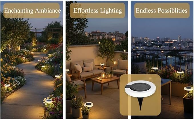 2 Pcs Waterproof Led Ground Lighting, Outdoor Solar Pathway Lights 5.9 X 5.51 in, Dusk to Landscape Lighting, Aa/300 Mah Battery, for Patio Yard Garden Stair Balcony