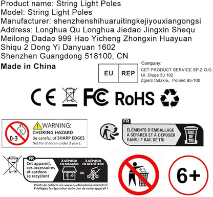 6 Pack String Light Poles, Outdoor String Light Pole 10 ft Forked Metal Light Pole with Adjustable Outdoor Light Stand, Deck, Backyard, Garden, Wedding, Rustproof and Sturdy with Hooks.