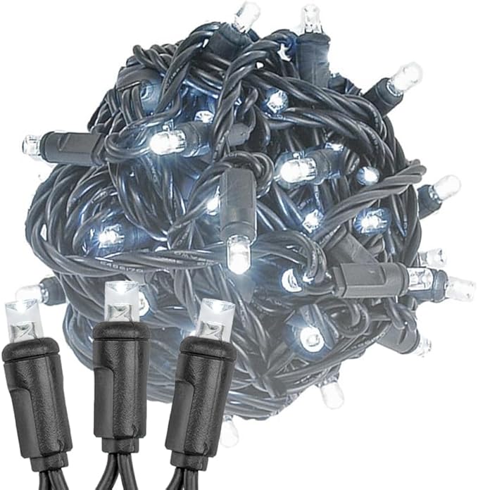 Novelty Lights 25ft Christmas String Lights, 50 Pure White LED Bulbs on Black Wire, 6" Spacing, Connectable Indoor Outdoor Commercial Grade Lighting for Holidays Patio Weddings