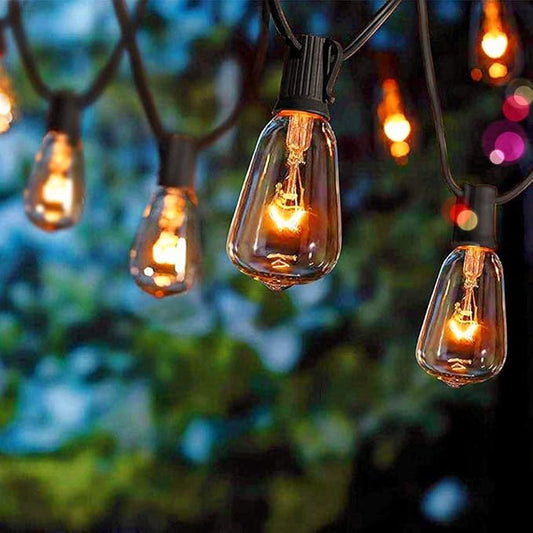 SUNSGNE 10Ft Outdoor Patio String Lights with 11 Edison Bulbs (1 Spare), Vintage Edison Bulb String Lights for Patio Garden Backyard Porch Bistro Umbrella Party, 7 Watt E12 Base, Black Wire
