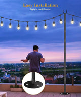 10Ft String Light Poles for Hard Surfaces, Outdoor Light Stand for Backyard, Garden & Patio Party Lighting | Lumora