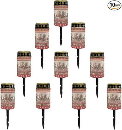 Western Aztec Horse Outdoor Garden Lights,Solar Stake Light with Horse Decorative Lights,Flameless LED Solar Lights for Yard Patio Spotlights Decorations,Garden Gift,Red